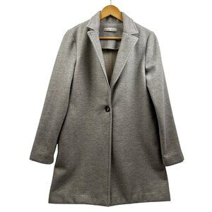 BéCool Coat‎ Womens Medium Gray Herringbone Single Button Overcoat Parisian Chic
